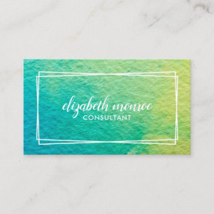 Minimalist Blue Green Abstract Watercolor Script Business Card