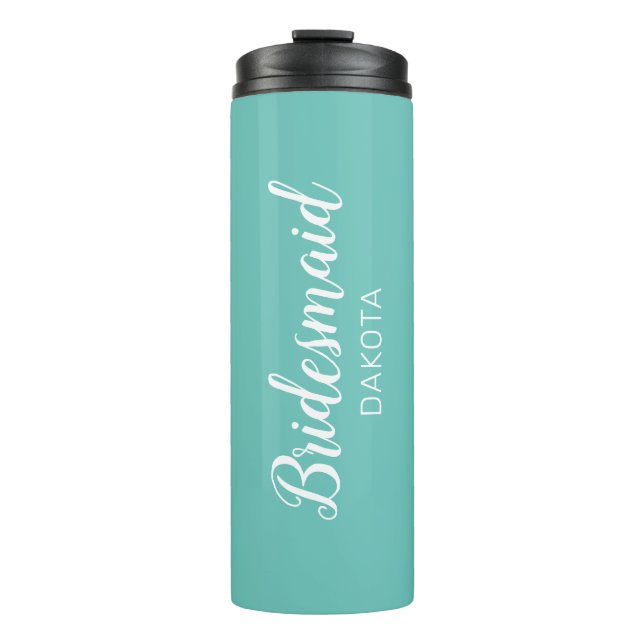 Minimalist Blue Green Bridesmaid Name Thermal Tumbler (Front)