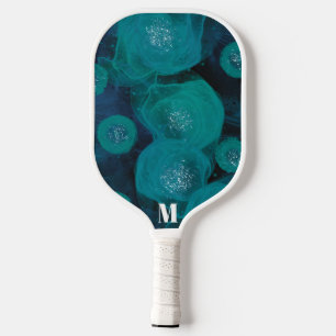 Minimalist Blue Green Sparkle Modern Monogram   Pickleball Paddle