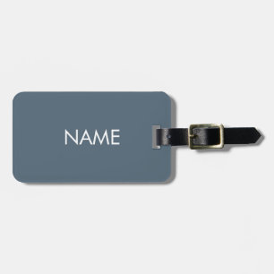 Minimalist blue grey custom name text monogram luggage tag