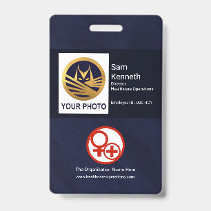 Minimalist Blue Grunge Photo Template Healthcare ID Badge