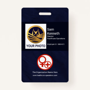 Minimalist Blue Grunge Photo Template Healthcare ID Badge