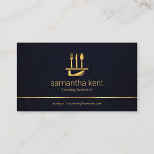 Minimalist Blue Grunge Texture Gold Line, Food Business Card