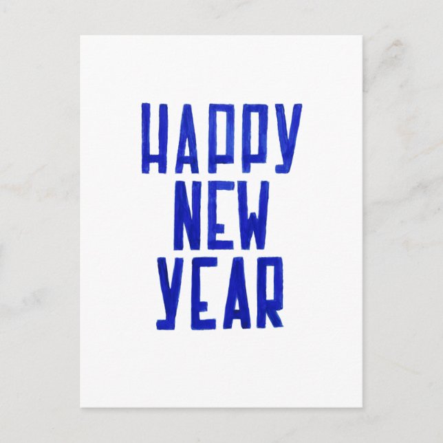 Minimalist Blue Happy New Year Postcard Painting (Front)
