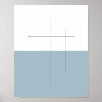 Minimalist Blue Horizon Line Art Poster
