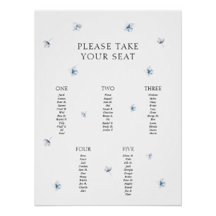 Minimalist Blue Hydrangea Table Plan Poster