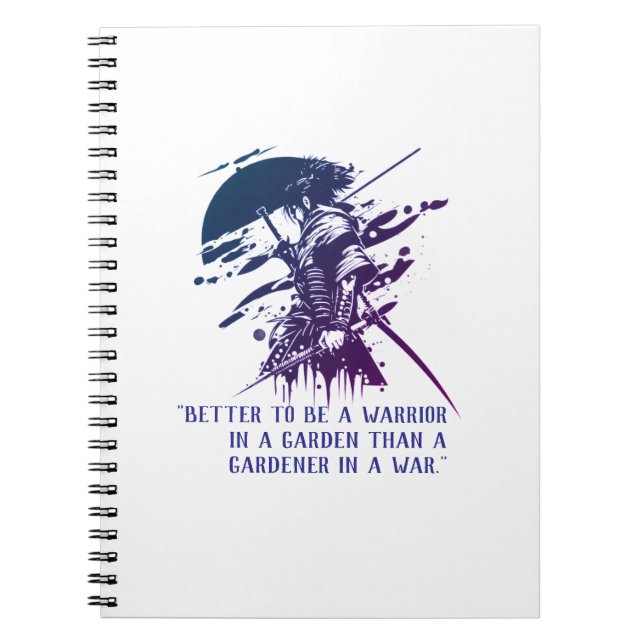Minimalist Blue Ink Samurai Warrior Spiral Notebook (Front)