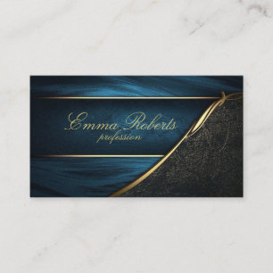 Minimalist blue marble gold signature script business card