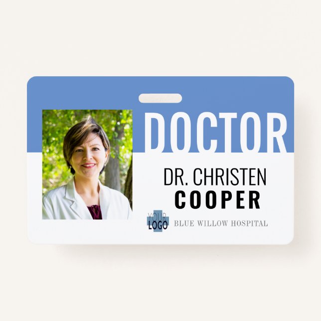 Minimalist Blue Medical Doctor Hospital Photo ID ID Badge (Front)