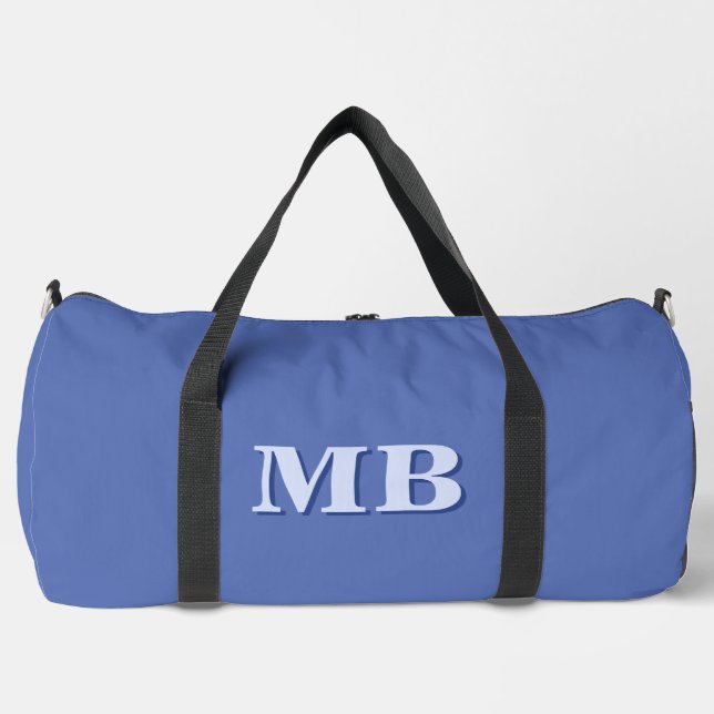 Minimalist Blue Modern Initial Monogram Duffle Bag (Front)