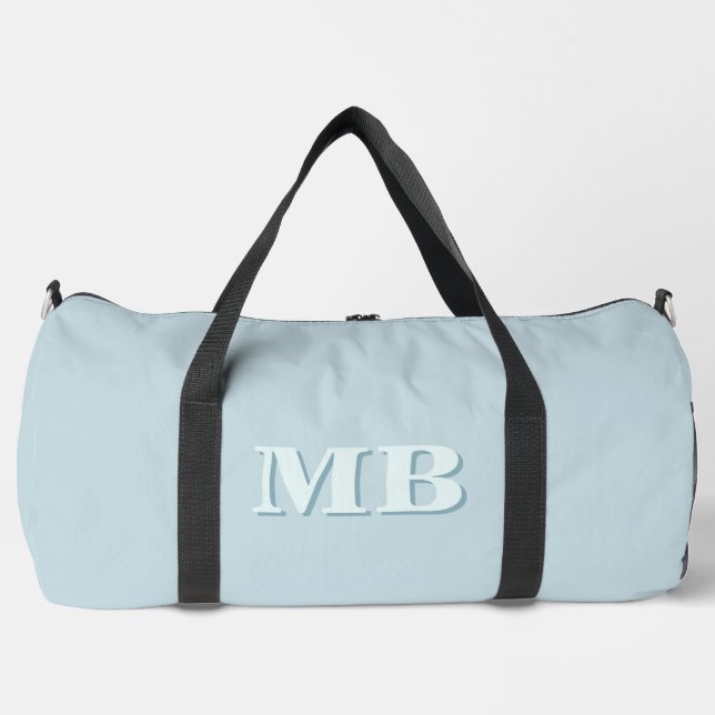 Minimalist Blue Modern Initial Monogram Duffle Bag (Front)