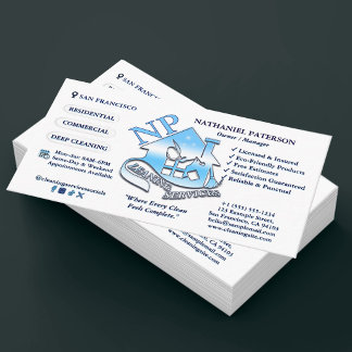Minimalist Blue Monogram Logo Cleaning Services Business Card
