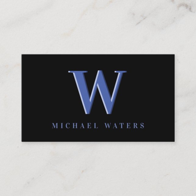 Minimalist Blue Monogram Logo Embossed Effect Business Card (Front)