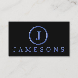 Minimalist Blue Monogram Logo Embossed Effect Business Card