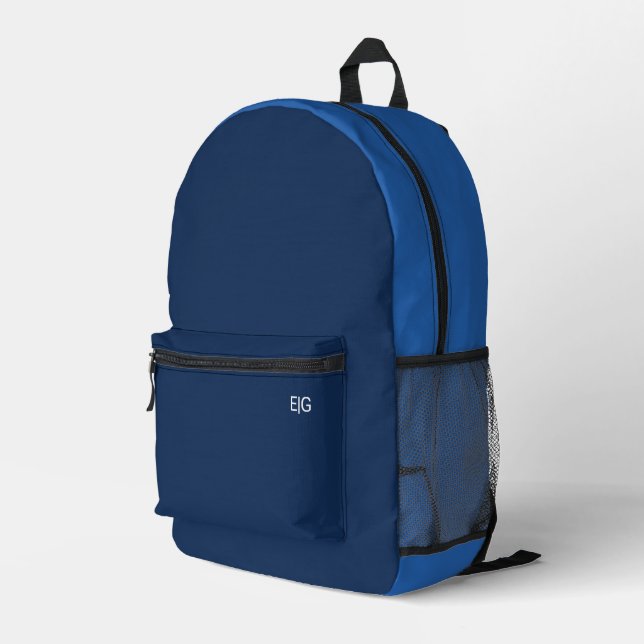 Minimalist Blue Monogram Printed Backpack (Back Corner Right)