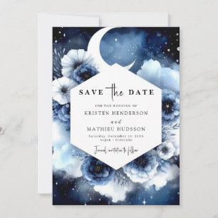 Minimalist Blue Moonlit Wedding Save The Date