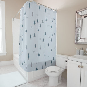 Minimalist Blue Mountain Theme Boys Bathroom Shower Curtain