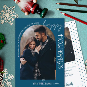 Minimalist Blue Multi Photo Merry Christmas Card