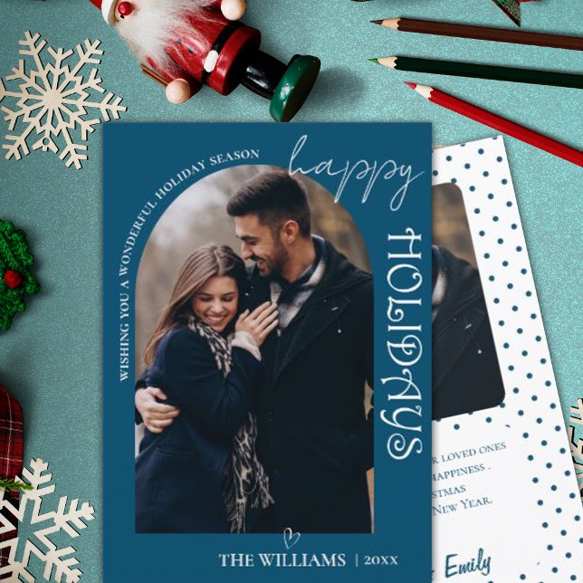 Minimalist Blue Multi Photo Merry Christmas Card (Minimalist Blue Multi Photo Merry Christmas Card)