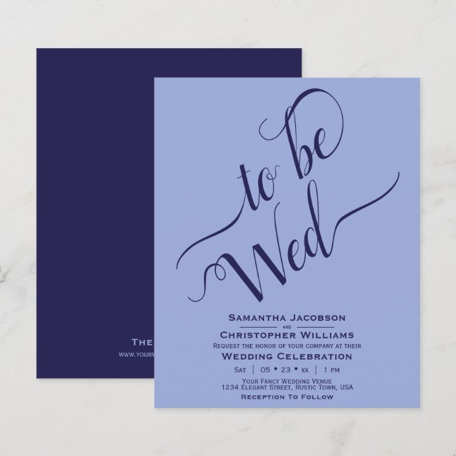 Minimalist Blue & Navy BUDGET Wedding Invitation (Front/Back)