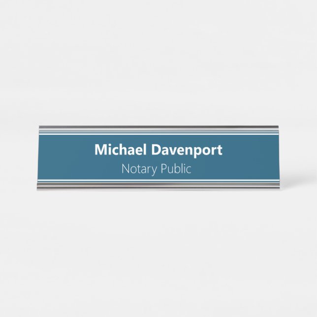 Minimalist Blue Notary Public Professional Desk Name Plate (Front)