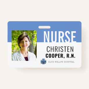 Minimalist Blue Nurse RN Hospital Photo ID ID Badge