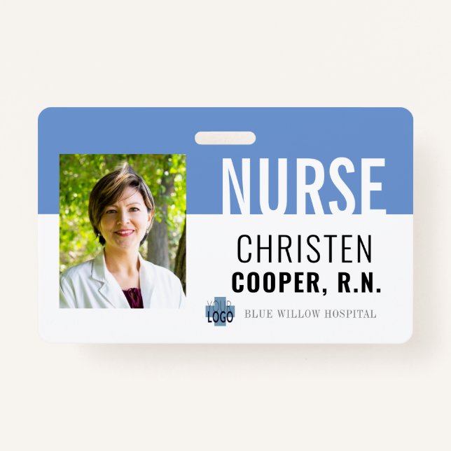 Minimalist Blue Nurse RN Hospital Photo ID ID Badge (Front)