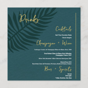 Minimalist Blue Palm Leaf Wedding Drinks Bar Menu