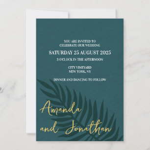 Minimalist  Blue Palm Leaf Wedding Invitation