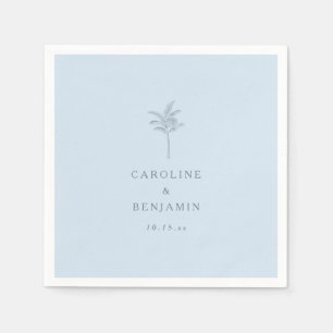 Minimalist Blue Palm Tree Line Art Custom Wedding Napkin