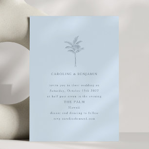Minimalist Blue Palm Tree Line Art Elegant Wedding Invitation
