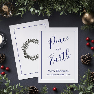 Minimalist Blue Peace on Earth Christmas Card