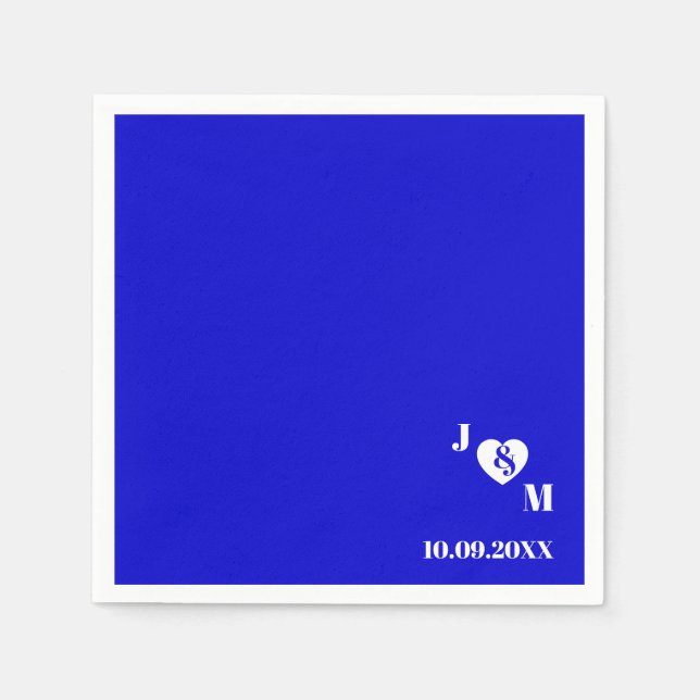 Minimalist Blue Personalised Monogram Wedding Date Napkin (Front)