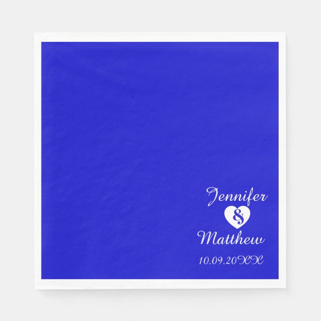 Minimalist Blue Personalised Name Wedding Date Napkin (Front)