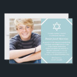 Minimalist Blue Photo Bar Mitzvah Invitation<br><div class="desc">This minimalist photo Bar Mitzvah invitation features a white Star of David,  blue background,  and space for a photo. The text can be changed to suit a Bat Mitzvah instead.</div>