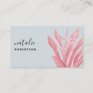 Minimalist blue pink botanical elegant script business card