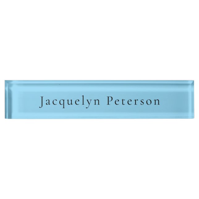 Minimalist Blue Plain Elegant Modern  Nameplate (Front)