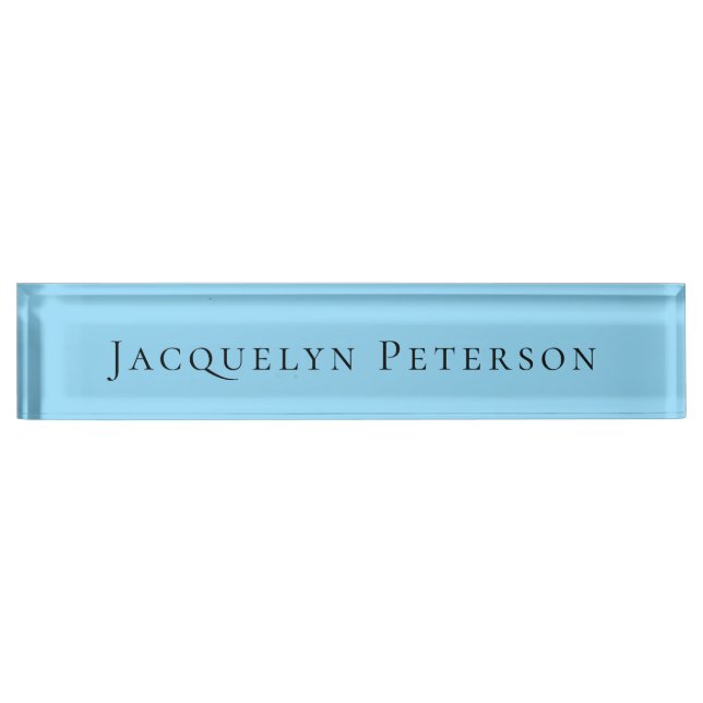 Minimalist Blue Plain Elegant Modern  Nameplate (Front)