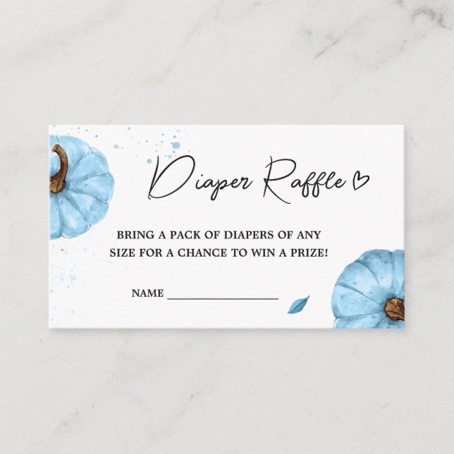 Minimalist Blue Pumpkin Baby Shower Diaper Raffle  Enclosure Card (Front)