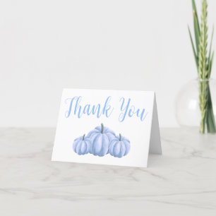 Minimalist Blue Pumpkin Fall Baby Shower Thank You Card
