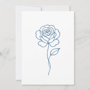 Minimalist Blue Rose Line Art Poster  Invitation