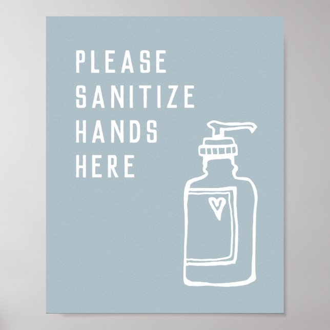 Minimalist Blue Sanitise Hands Here Poster (Front)