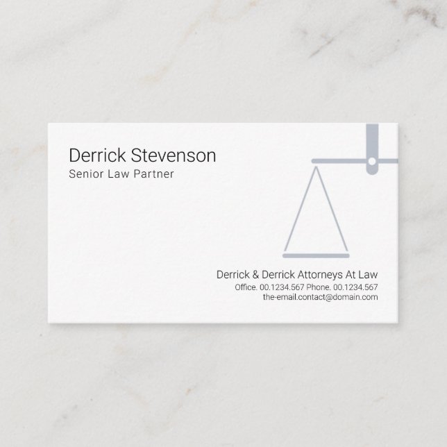 Minimalist Blue Scales of Justice, Lawyer Business Card (Front)