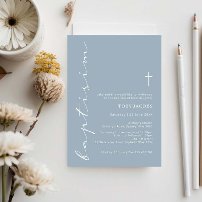 Minimalist Blue Script Baptism Typography Invitation (Creator Uploaded)