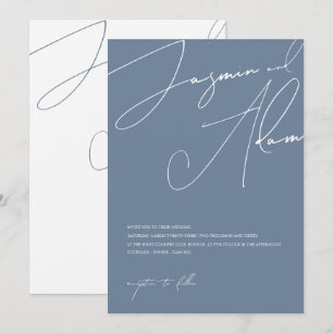 Minimalist Blue Script Typography Wedding Invitation