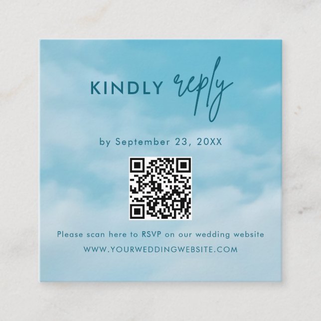 Minimalist Blue Sky Just Love Wedding RSVP Card (Front)