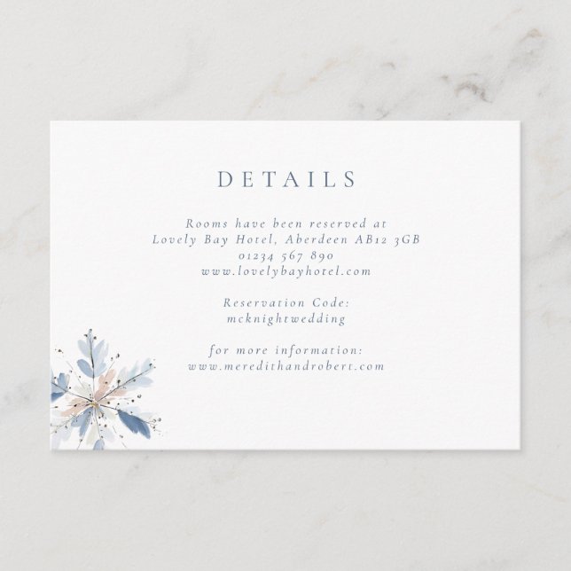 Minimalist Blue Snowflake Winter Wedding Enclosure Card (Front)