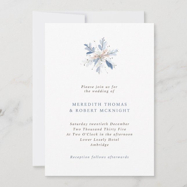 Minimalist Blue Snowflake Winter Wedding Invitation (Front)