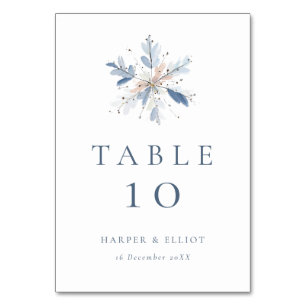 Minimalist Blue Snowflake Winter Wedding Table Number