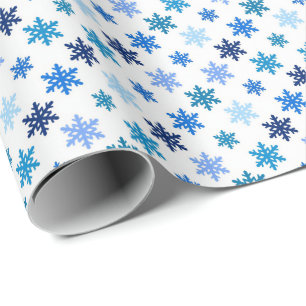 Minimalist Blue Snowflakes on White, Christmas Wrapping Paper